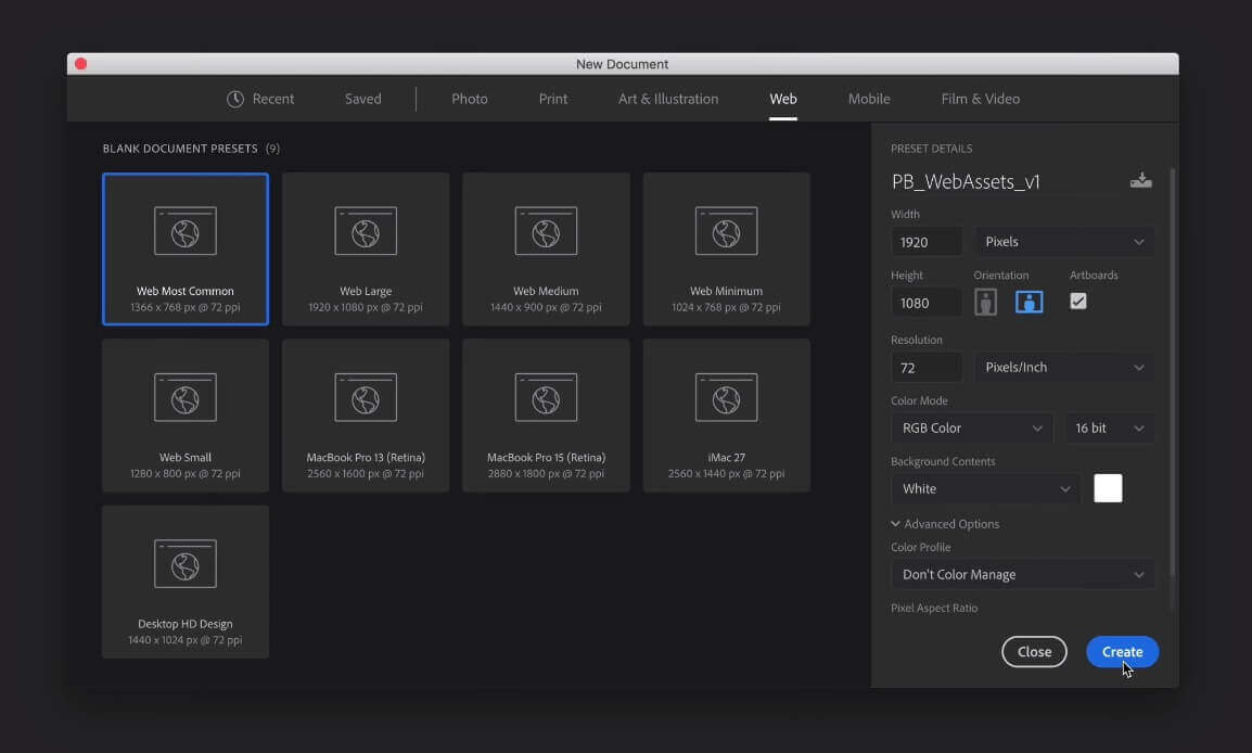 The correct photoshop document settings for generate assets