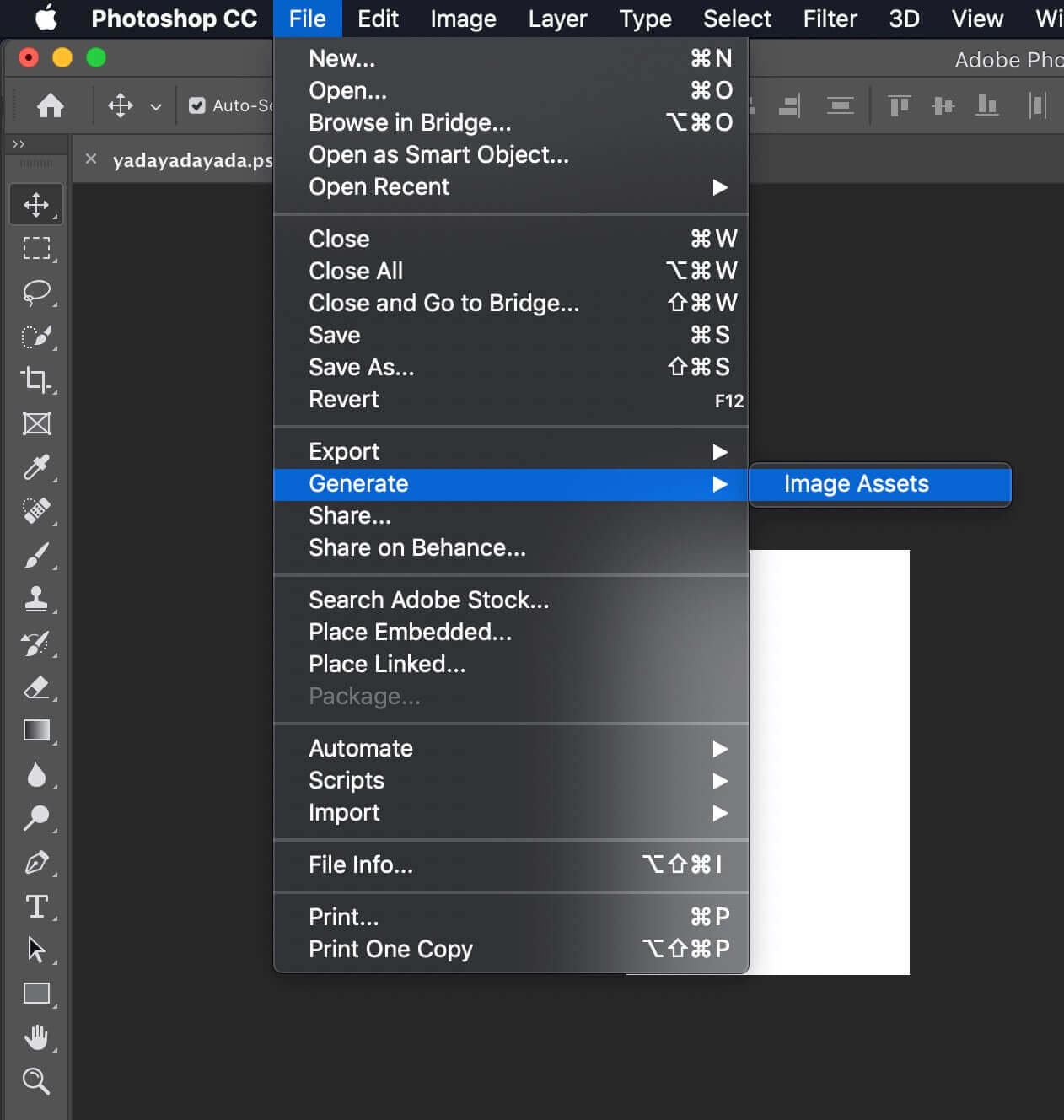 How to toggle Generate Assets inside of Photoshop