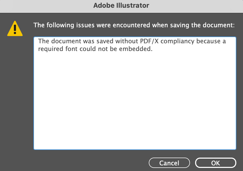 Illustrator error Font embed failure when exporting a pdf