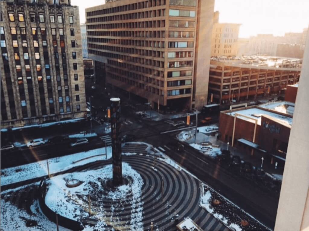 P St Plaza Jun Kaneko totem in Lincoln Nebraska